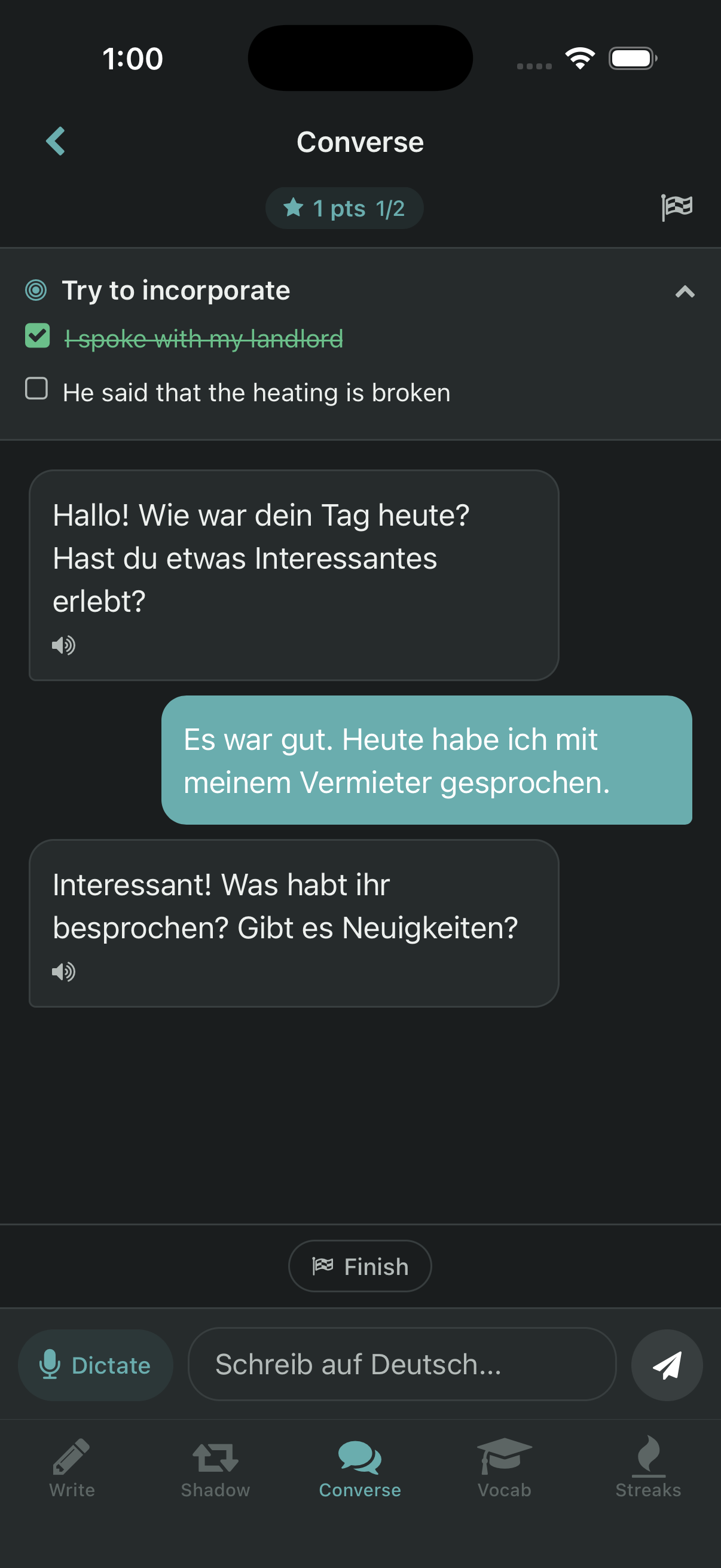AI conversation practice using your shadowed phrases