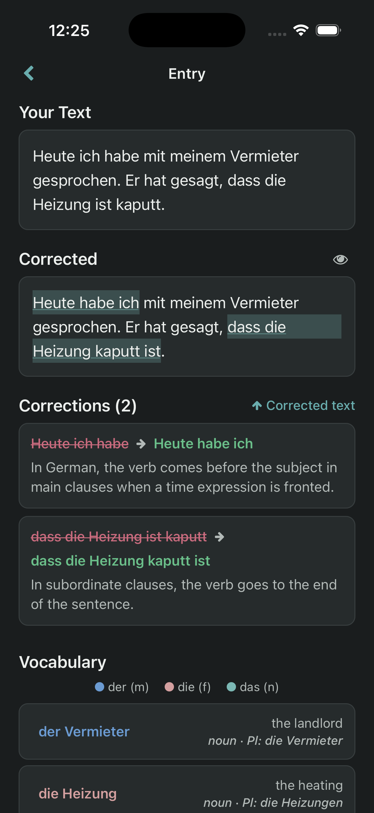 Detailed grammar corrections with native speaker suggestions